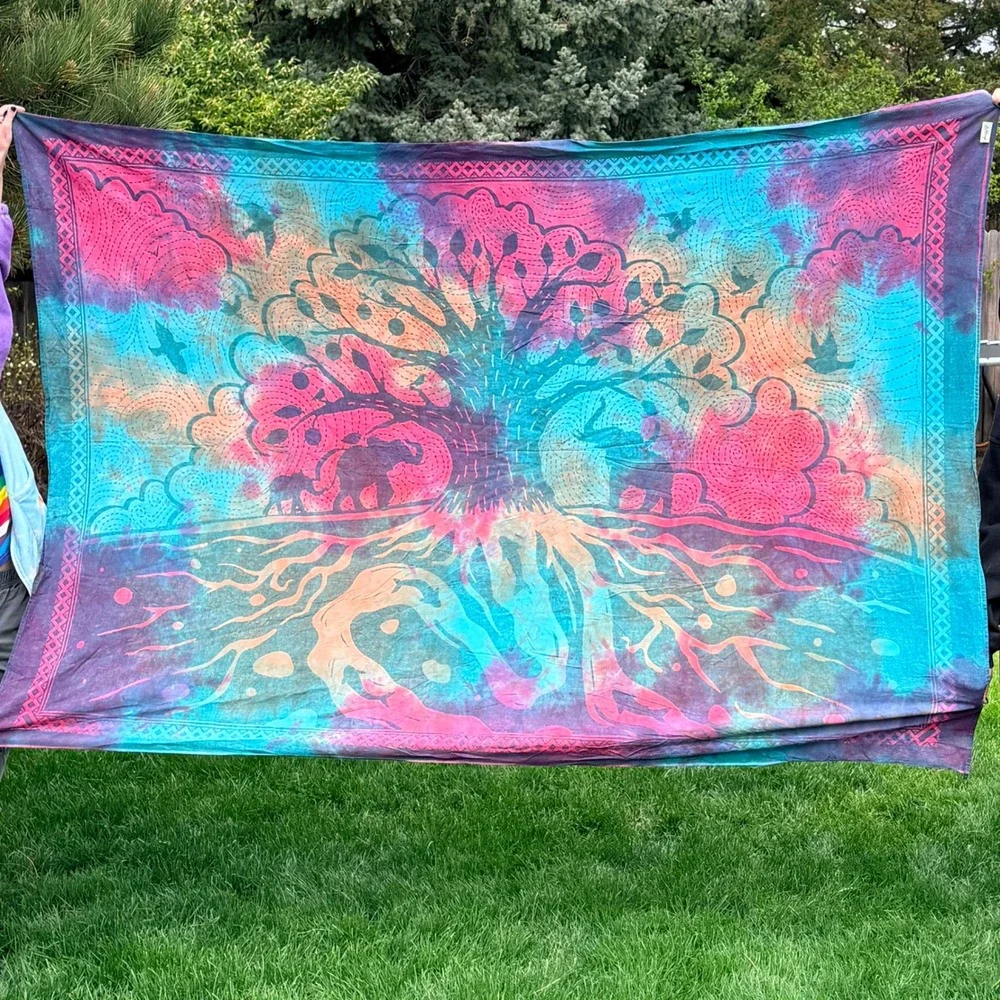 Lakhays Tapestry‎ 84x48 Multicolor Tie Dye Tree of Life Elephant Boho Wall Decor